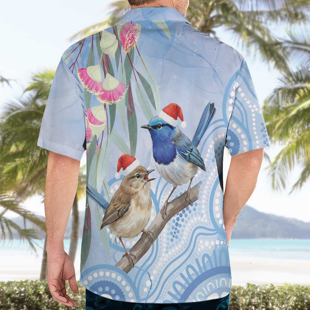 Australia Superb Fairywren Christmas Hawaiian Shirt Aboriginal Eucalyptus Blossoms Watercolor - Aussie Hoodie