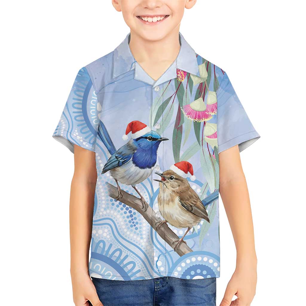 Australia Superb Fairywren Christmas Hawaiian Shirt Aboriginal Eucalyptus Blossoms Watercolor - Aussie Hoodie