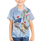 Australia Superb Fairywren Christmas Hawaiian Shirt Aboriginal Eucalyptus Blossoms Watercolor - Aussie Hoodie