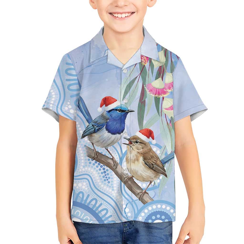 Australia Superb Fairywren Christmas Hawaiian Shirt Aboriginal Eucalyptus Blossoms Watercolor - Aussie Hoodie