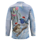 Australia Superb Fairywren Christmas Hockey Jersey Aboriginal Eucalyptus Blossoms Watercolor - Aussie Hoodie