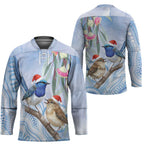 Australia Superb Fairywren Christmas Hockey Jersey Aboriginal Eucalyptus Blossoms Watercolor - Aussie Hoodie