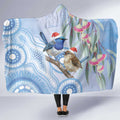 Australia Superb Fairywren Christmas Hooded Blanket Aboriginal Eucalyptus Blossoms Watercolor - Aussie Hoodie