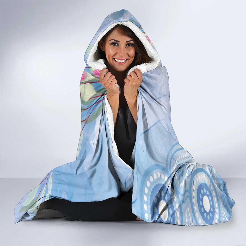 Australia Superb Fairywren Christmas Hooded Blanket Aboriginal Eucalyptus Blossoms Watercolor - Aussie Hoodie
