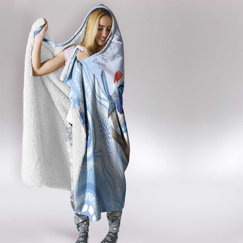 Australia Superb Fairywren Christmas Hooded Blanket Aboriginal Eucalyptus Blossoms Watercolor - Aussie Hoodie