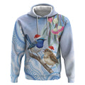 Australia Superb Fairywren Christmas Hoodie Aboriginal Eucalyptus Blossoms Watercolor - Aussie Hoodie