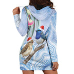 Australia Superb Fairywren Christmas Hoodie Dress Aboriginal Eucalyptus Blossoms Watercolor - Aussie Hoodie