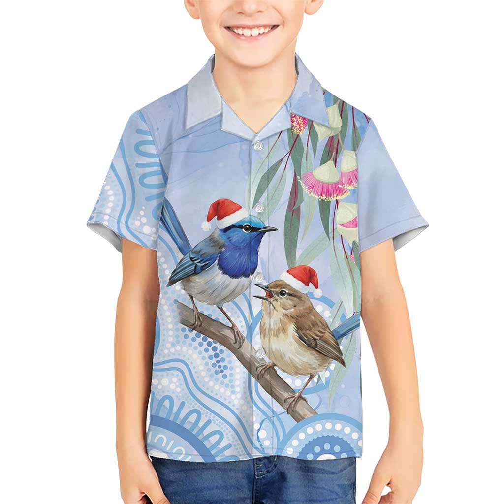 Australia Superb Fairywren Christmas Kid Hawaiian Shirt Aboriginal Eucalyptus Blossoms Watercolor - Aussie Hoodie