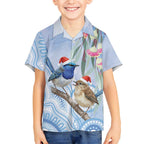 Australia Superb Fairywren Christmas Kid Hawaiian Shirt Aboriginal Eucalyptus Blossoms Watercolor - Aussie Hoodie