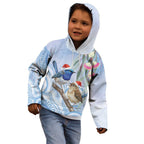 Australia Superb Fairywren Christmas Kid Hoodie Aboriginal Eucalyptus Blossoms Watercolor - Aussie Hoodie