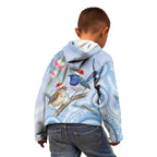 Australia Superb Fairywren Christmas Kid Hoodie Aboriginal Eucalyptus Blossoms Watercolor - Aussie Hoodie