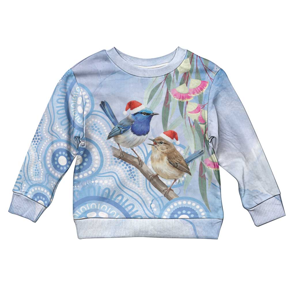 Australia Superb Fairywren Christmas Kid Ugly Christmas Sweater Aboriginal Eucalyptus Blossoms Watercolor - Aussie Hoodie