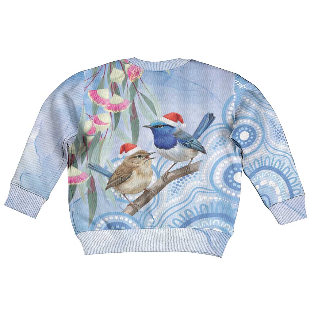 Australia Superb Fairywren Christmas Kid Ugly Christmas Sweater Aboriginal Eucalyptus Blossoms Watercolor - Aussie Hoodie