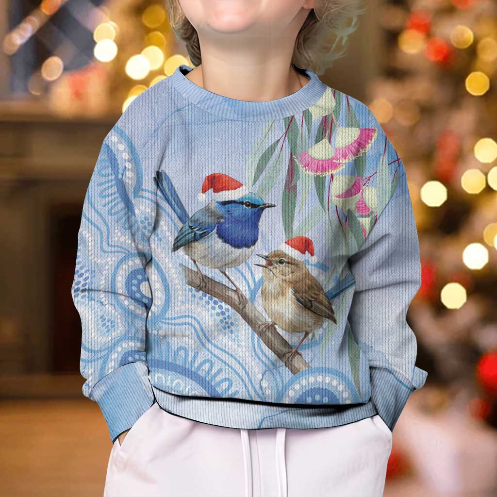 Australia Superb Fairywren Christmas Kid Ugly Christmas Sweater Aboriginal Eucalyptus Blossoms Watercolor - Aussie Hoodie