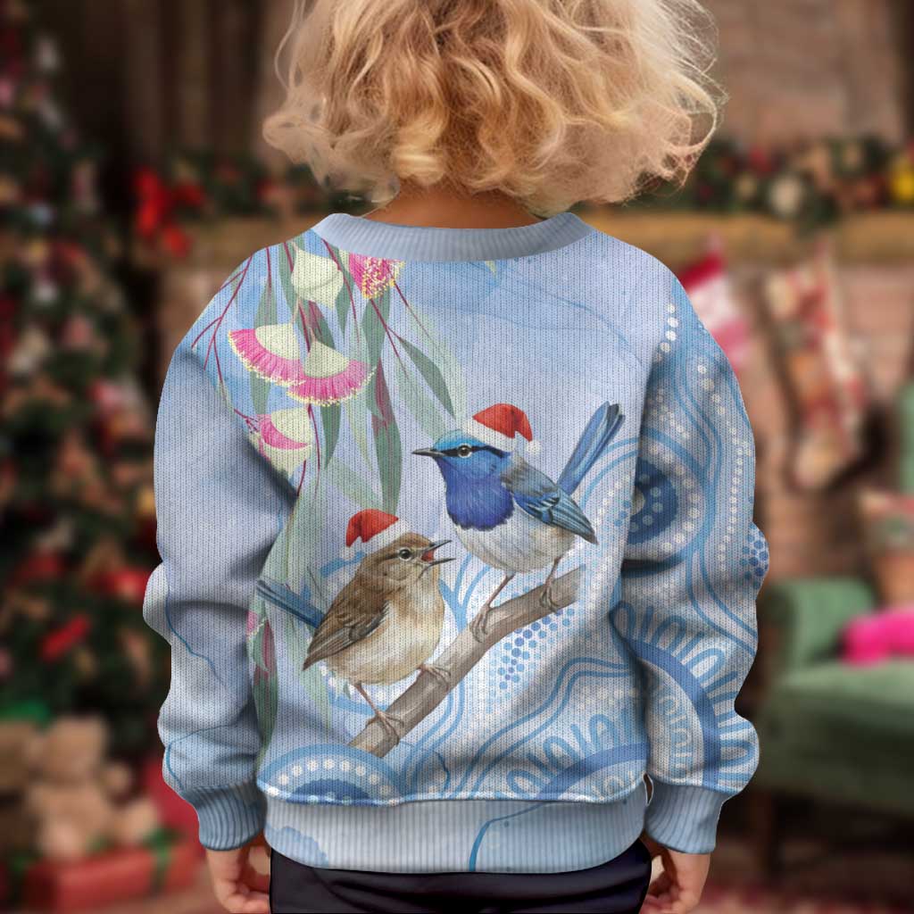 Australia Superb Fairywren Christmas Kid Ugly Christmas Sweater Aboriginal Eucalyptus Blossoms Watercolor - Aussie Hoodie