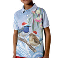 Australia Superb Fairywren Christmas Kid Polo Shirt Aboriginal Eucalyptus Blossoms Watercolor - Aussie Hoodie