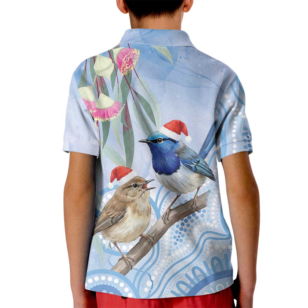Australia Superb Fairywren Christmas Kid Polo Shirt Aboriginal Eucalyptus Blossoms Watercolor - Aussie Hoodie