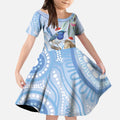 Australia Superb Fairywren Christmas Kid Short Sleeve Dress Aboriginal Eucalyptus Blossoms Watercolor - Aussie Hoodie