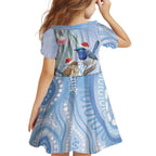 Australia Superb Fairywren Christmas Kid Short Sleeve Dress Aboriginal Eucalyptus Blossoms Watercolor - Aussie Hoodie