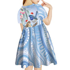 Australia Superb Fairywren Christmas Kid Short Sleeve Dress Aboriginal Eucalyptus Blossoms Watercolor - Aussie Hoodie