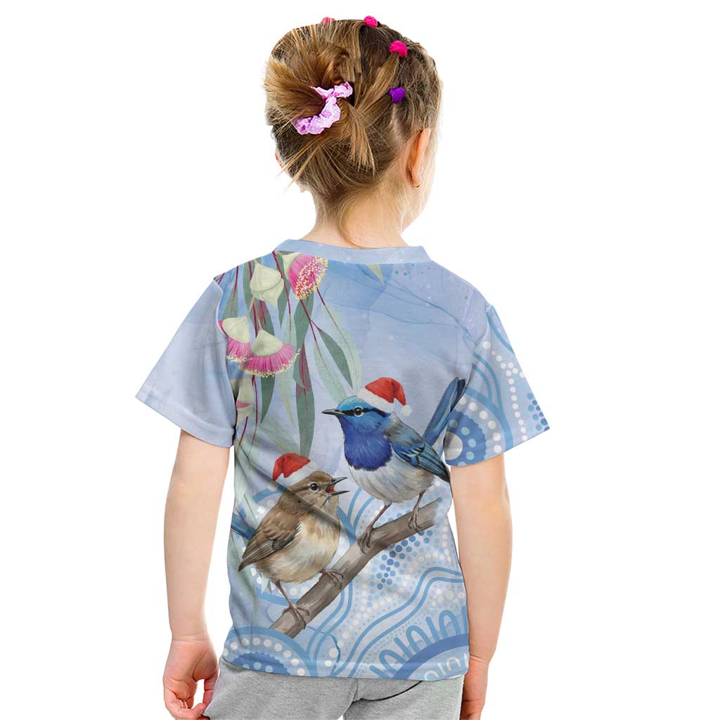 Australia Superb Fairywren Christmas Kid T Shirt Aboriginal Eucalyptus Blossoms Watercolor - Aussie Hoodie