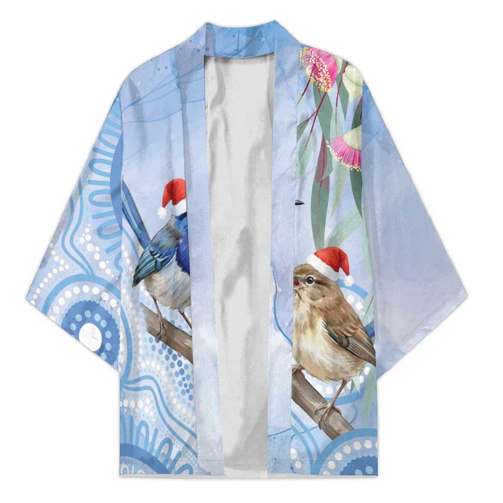 Australia Superb Fairywren Christmas Kimono Aboriginal Eucalyptus Blossoms Watercolor - Aussie Hoodie