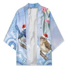 Australia Superb Fairywren Christmas Kimono Aboriginal Eucalyptus Blossoms Watercolor - Aussie Hoodie