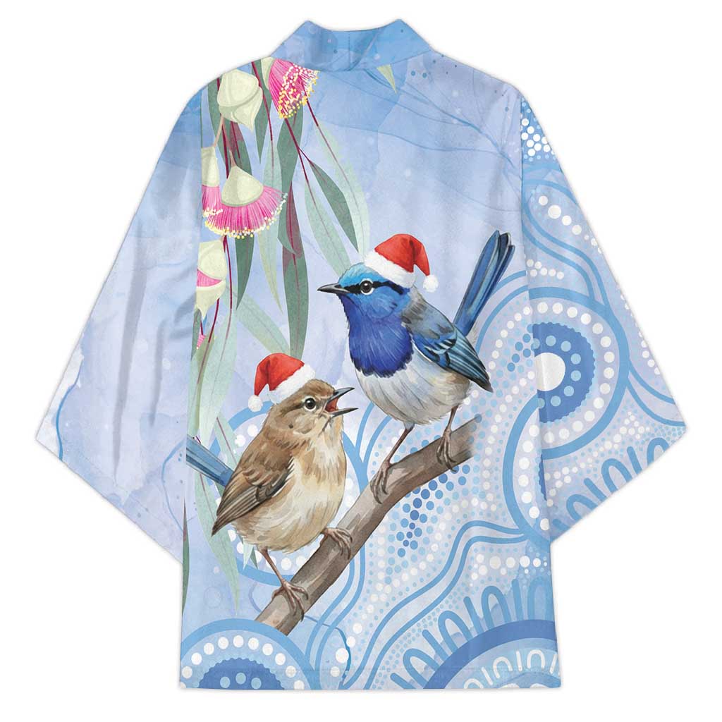 Australia Superb Fairywren Christmas Kimono Aboriginal Eucalyptus Blossoms Watercolor - Aussie Hoodie