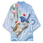 Australia Superb Fairywren Christmas Kimono Aboriginal Eucalyptus Blossoms Watercolor - Aussie Hoodie