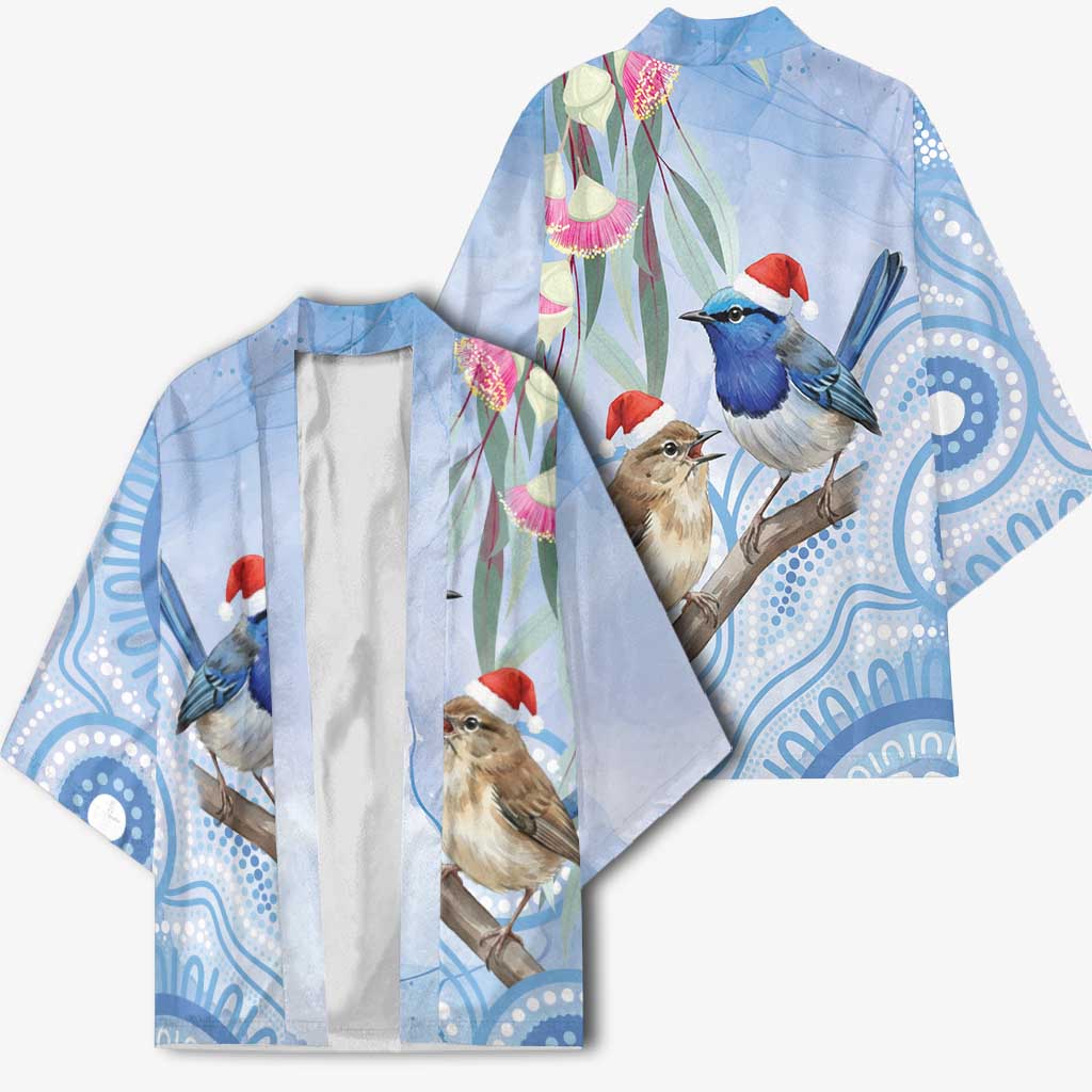 Australia Superb Fairywren Christmas Kimono Aboriginal Eucalyptus Blossoms Watercolor - Aussie Hoodie