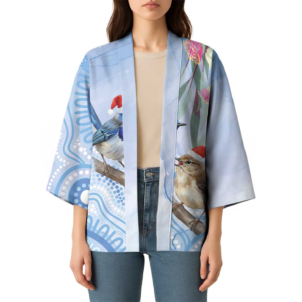Australia Superb Fairywren Christmas Kimono Aboriginal Eucalyptus Blossoms Watercolor - Aussie Hoodie