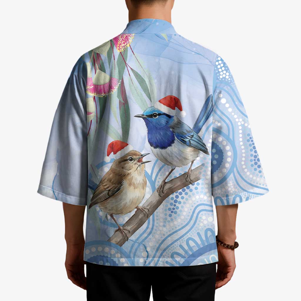 Australia Superb Fairywren Christmas Kimono Aboriginal Eucalyptus Blossoms Watercolor - Aussie Hoodie