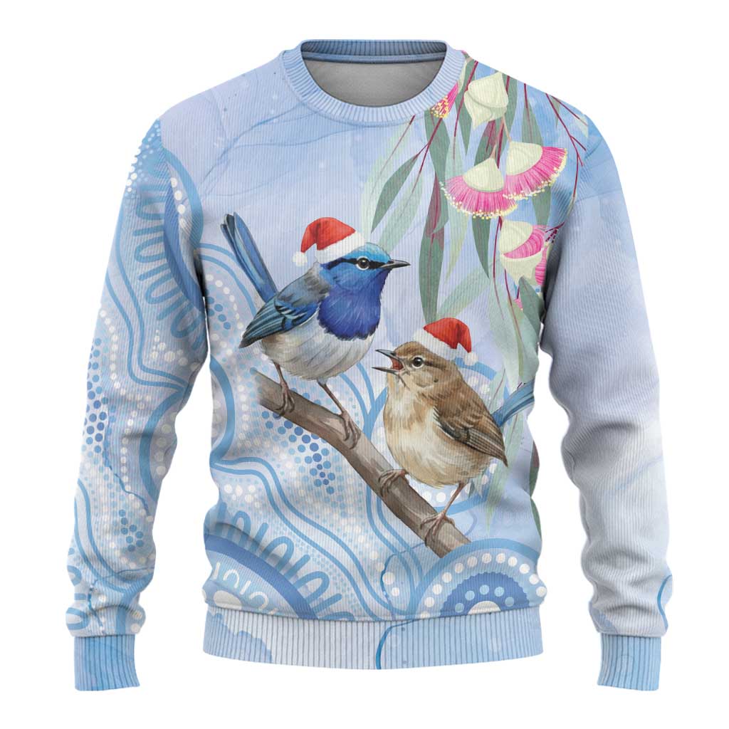 Australia Superb Fairywren Christmas Ugly Christmas Sweater Aboriginal Eucalyptus Blossoms Watercolor - Aussie Hoodie