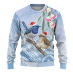 Australia Superb Fairywren Christmas Ugly Christmas Sweater Aboriginal Eucalyptus Blossoms Watercolor - Aussie Hoodie