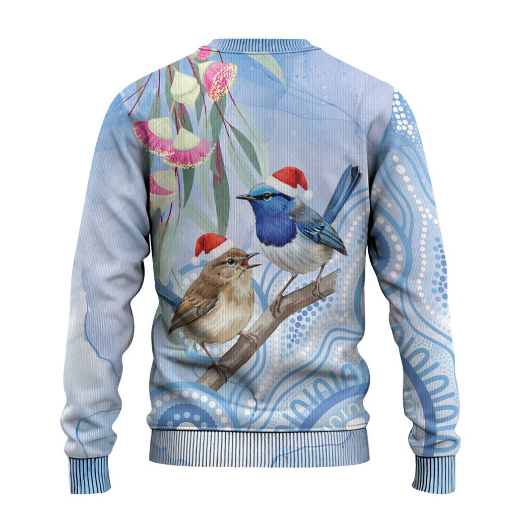 Australia Superb Fairywren Christmas Ugly Christmas Sweater Aboriginal Eucalyptus Blossoms Watercolor - Aussie Hoodie