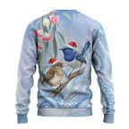 Australia Superb Fairywren Christmas Ugly Christmas Sweater Aboriginal Eucalyptus Blossoms Watercolor - Aussie Hoodie
