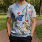 Australia Superb Fairywren Christmas Knitted V-Neck Vest Aboriginal Eucalyptus Blossoms Watercolor - Aussie Hoodie