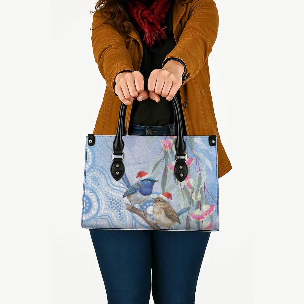 Australia Superb Fairywren Christmas Leather Bag Aboriginal Eucalyptus Blossoms Watercolor - Aussie Hoodie
