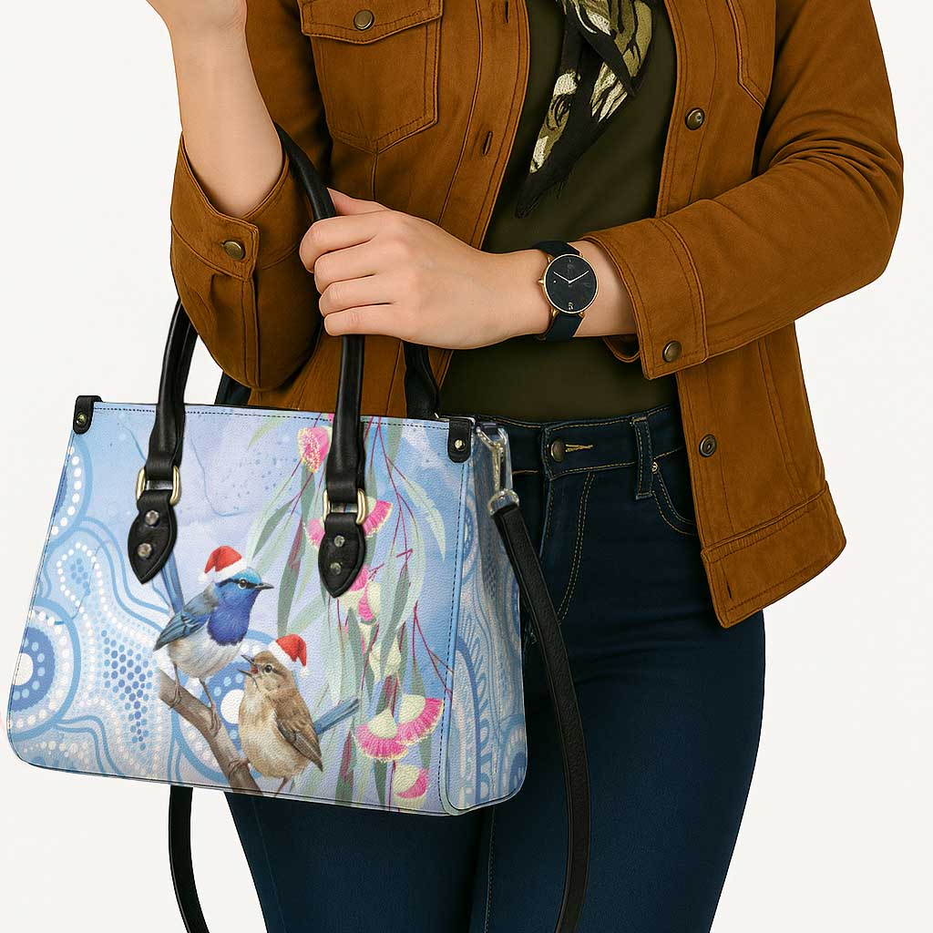Australia Superb Fairywren Christmas Leather Bag Aboriginal Eucalyptus Blossoms Watercolor - Aussie Hoodie