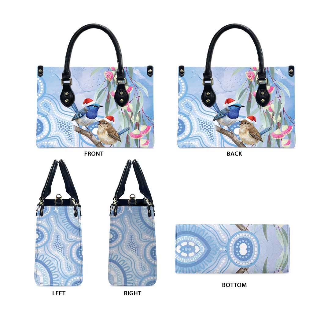 Australia Superb Fairywren Christmas Leather Bag Aboriginal Eucalyptus Blossoms Watercolor - Aussie Hoodie