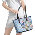 Australia Superb Fairywren Christmas Leather Tote Bag Aboriginal Eucalyptus Blossoms Watercolor - Aussie Hoodie