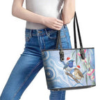 Australia Superb Fairywren Christmas Leather Tote Bag Aboriginal Eucalyptus Blossoms Watercolor - Aussie Hoodie