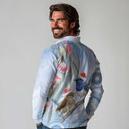 Australia Superb Fairywren Christmas Long Sleeve Polo Shirt Aboriginal Eucalyptus Blossoms Watercolor - Aussie Hoodie