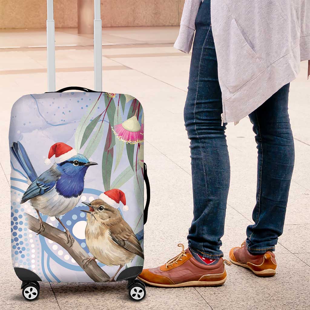 Australia Superb Fairywren Christmas Luggage Cover Aboriginal Eucalyptus Blossoms Watercolor - Aussie Hoodie