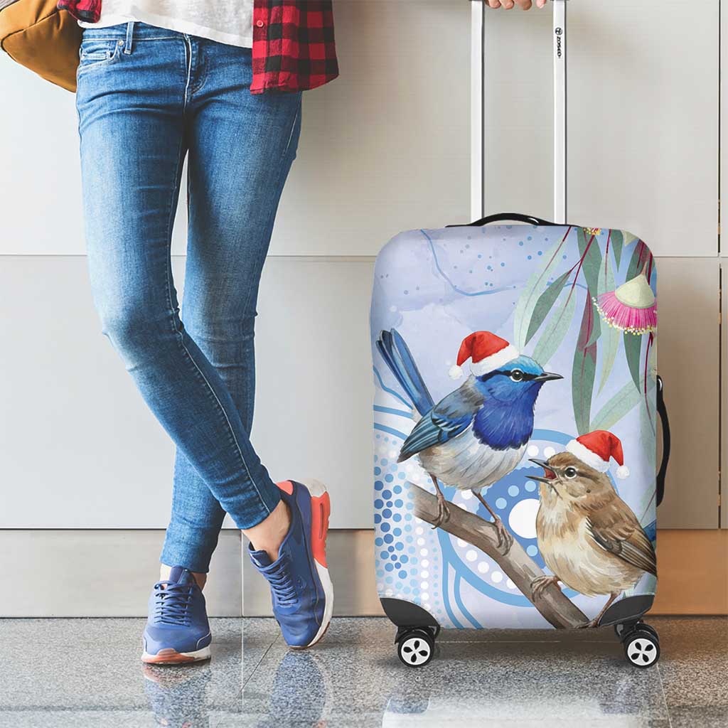 Australia Superb Fairywren Christmas Luggage Cover Aboriginal Eucalyptus Blossoms Watercolor - Aussie Hoodie