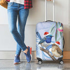 Australia Superb Fairywren Christmas Luggage Cover Aboriginal Eucalyptus Blossoms Watercolor - Aussie Hoodie
