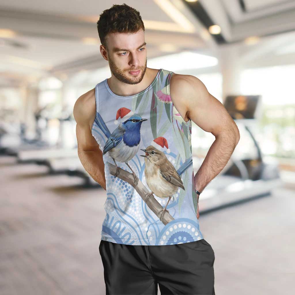 Australia Superb Fairywren Christmas Men Tank Top Aboriginal Eucalyptus Blossoms Watercolor - Aussie Hoodie