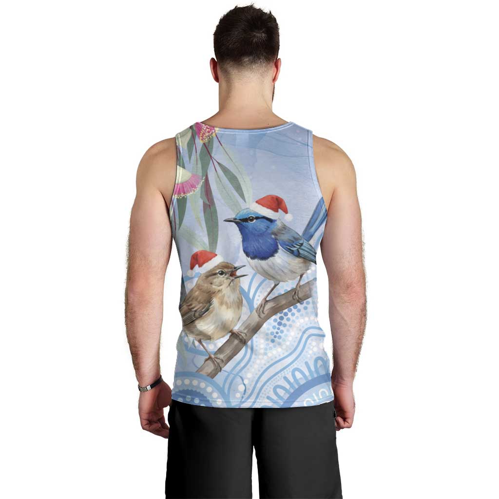 Australia Superb Fairywren Christmas Men Tank Top Aboriginal Eucalyptus Blossoms Watercolor - Aussie Hoodie