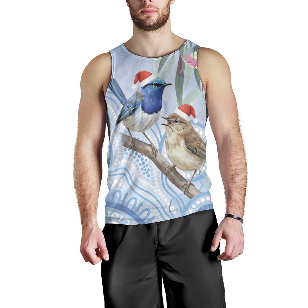 Australia Superb Fairywren Christmas Men Tank Top Aboriginal Eucalyptus Blossoms Watercolor - Aussie Hoodie