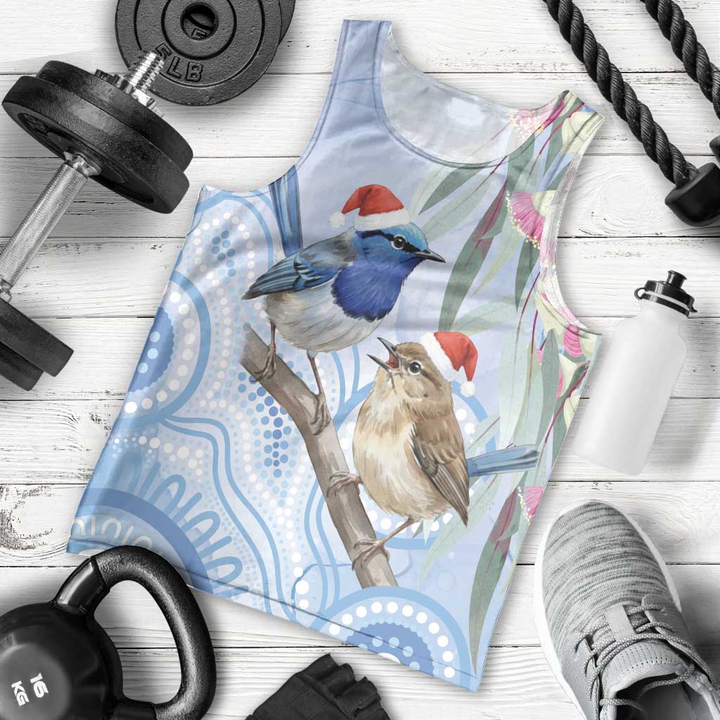 Australia Superb Fairywren Christmas Men Tank Top Aboriginal Eucalyptus Blossoms Watercolor - Aussie Hoodie